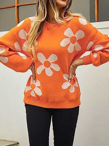 ECOWISH Women's Sweater 2025 Fall - Long Sleeve Crewneck Tops Knit Oversized Pullover Casual Print Jumper4