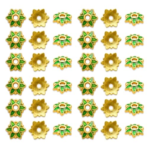 Image of Satra Traders Designeer Meenakari Beads Cap | Size : 7mm | Qty : 50pcs | Green | MK43
