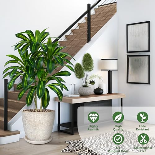 2 Pack Artifical Dracaena Tree Indoor, 4FT Tall Fake Floor Plants with White Planter & Pebbles, Fuax Silk Yucca Tree for Home Office Living Room Bedroom Farmhouse Modern Outdoor Topiary Tree - Image 6