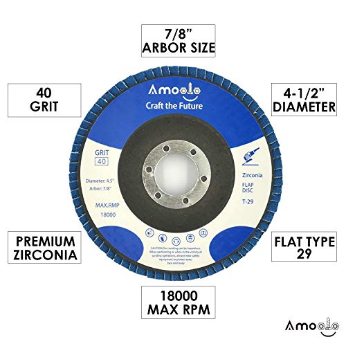 Amoolo AML2019-5 4.5 Inch Flap Discs, 10 Pcs-40 Grit Angle Grinder Sanding Wheel thumb #1