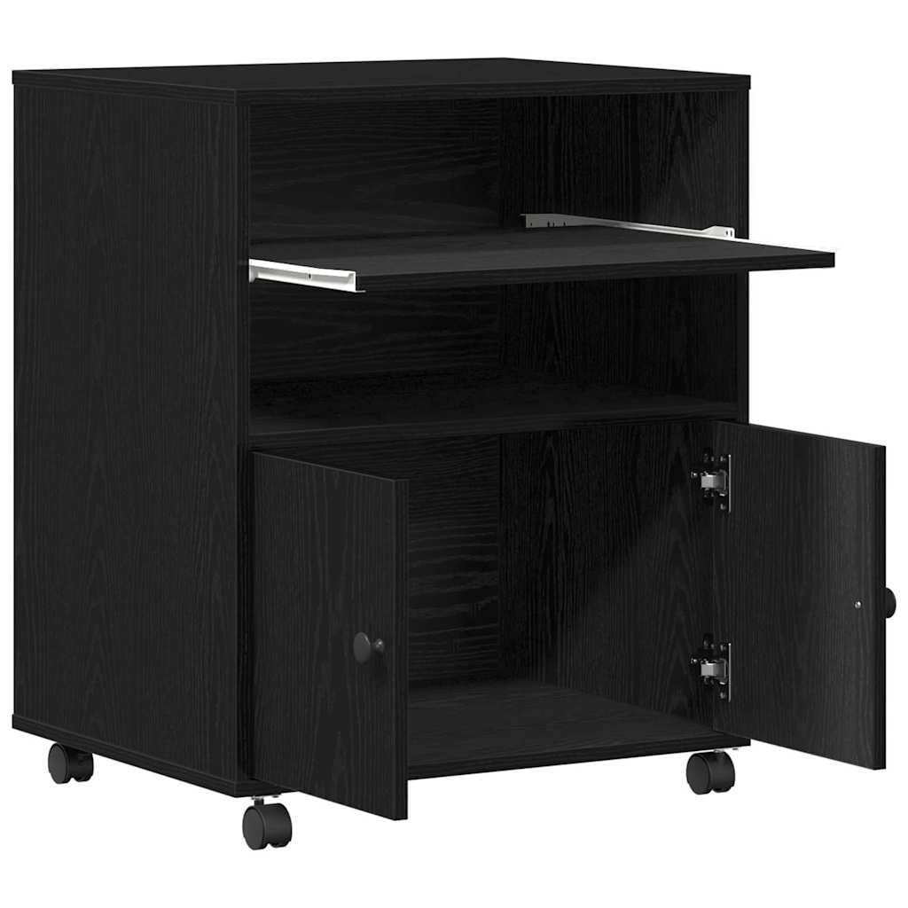 Druckerständer Schwarz Eichen-Optik 60 x 48 x 74 cm, kompaktes Druckerregal aus Holzwerkstoff mit schwarzen Knöpfen, Stabiler Druckerunterschrank für Home-Office und Büro,