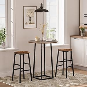 Bar Stools, Set of 2 Round Bar Chairs with Footrest, 24.4 Inch Kitchen Breakfast Bar Stools, Industrial Bar Stools, Easy Assembly, for Dining Room, Kitchen, Rustic Brown BAHR0201Z Bar Stools Set of 2 Round Bar Chairs with Footrest 244 Inch Kitchen Breakfast Bar Stools Industrial Bar Stools Easy Assembly for Dining Room Kitchen Rustic Brown BAHR0201Z