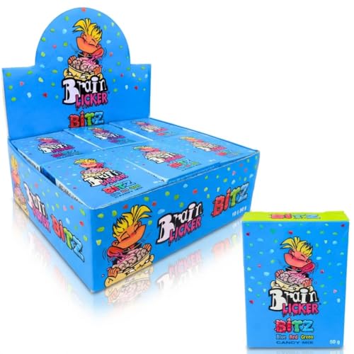 Brain Licker Bitz 18 x 50g Fruit Flavour Crunchy Candy Boxes Bulk Display Case | Tangy Sour Treats for Party Bags and Gifting