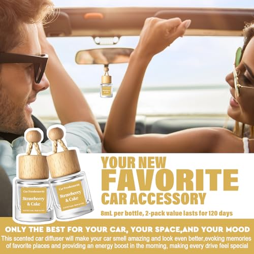 Image of HoogaLife Car Air Freshener Diffuser 2 Pack Hanging Air Freshener Diffuser - Strawberry Pound Cake Fragrance Oil Air D iffuser for Car, 45+ days Long Lasting Fragrance Made in USA (S44)