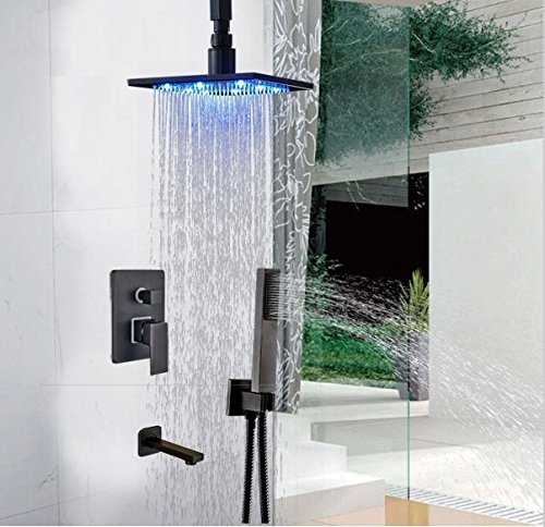 Ensemble de douche LED couleur avec mitigeur monocommande bronze huilé 10 pouces