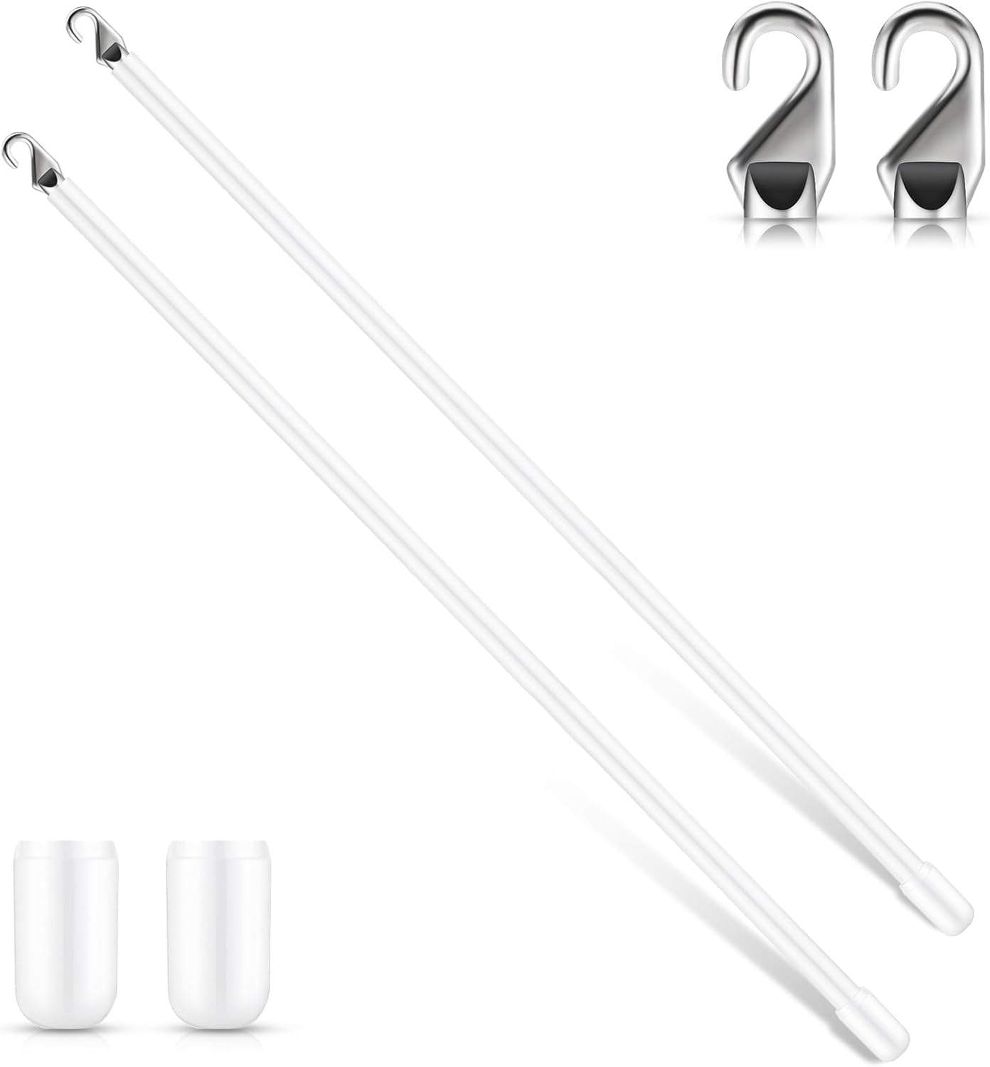 Therwen 2 Pcs White Fiberglass Blind Wand Vertical Long Blind Wand Replacement with Hook and Handle Stick Curtain Rod for Windows Opener Accessory Curtain Door Shades(24 inch)