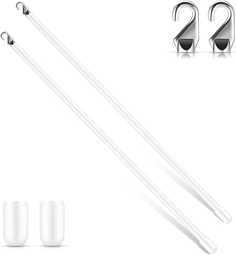 Therwen Varita ciega de fibra de vidrio blanca, 2 piezas de repuesto vertical larga con gancho y asa, barra de cortina para abridor de ventanas,
