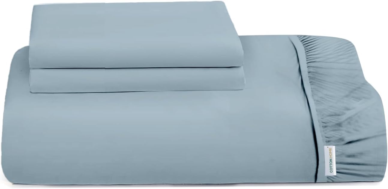 Cotton Home® 3 Piece Fitted Sheet Set 180x200cm with 2 Pillow Cover Hotel Luxury Supersoft King Size Bed sheet Comfortable Lightweight Breathable Bedding Set Fits up to 30cm DeepPocket(Mettalic Blue)