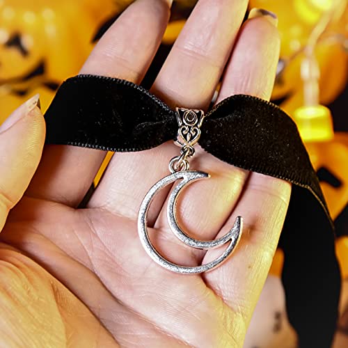 RareLove Halloween Costumes Black Velvet Gothic Collar Choker Crescent Moon Necklace Alloy Plated Gothic Accessory for Women4