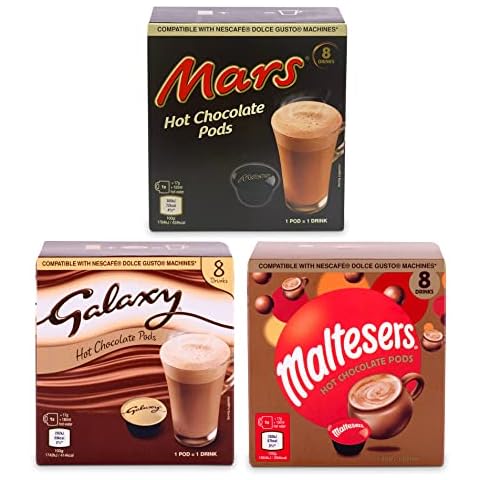 Galaxy, Mars & Maltesers Hot Chocolate Pods | Dolce Gusto Compatible Pods (24 servings - 8 Pods each) Cover