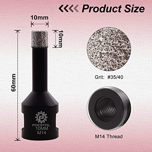FOCSTOL Diamond Core Drill Bit - 2pcs 10mm Diamond Hole Saw for Porcelain Ceramic Tile Marble Granite Quartz M14 Thread - Image 2