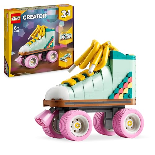 LEGO Creator 3-en-1 Les Patins à roulettes Rétro - Jouet de Construction se Transformant en Mini-Skateboard ou Radio Boombox - Décoration Rétro - Cadeau Original pour Fille ou Garçon dès 8 Ans 31148