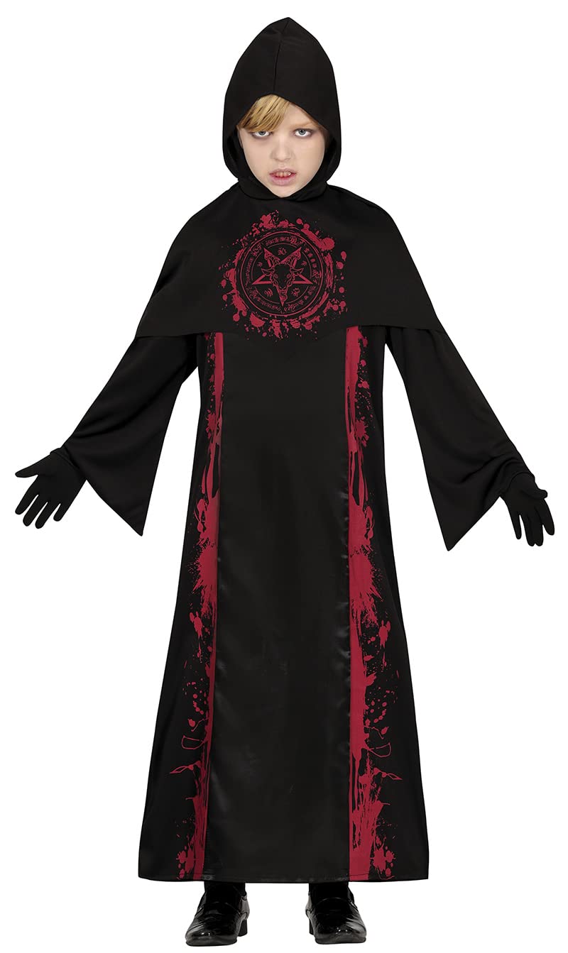 FIESTAS GUIRCA Dark Wizard Fancy Dress for Boys - Satanic Priest Hooded Robe Kids Costume - Boys Halloween Costumes 7-9 years