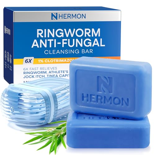 Hermon Antifungal Soap Bar for Ringworm 2 Bar - Athlete's Foot & Jock Itch Treatment with Tea Tree Oil & Sulfur - Soothes Itchy