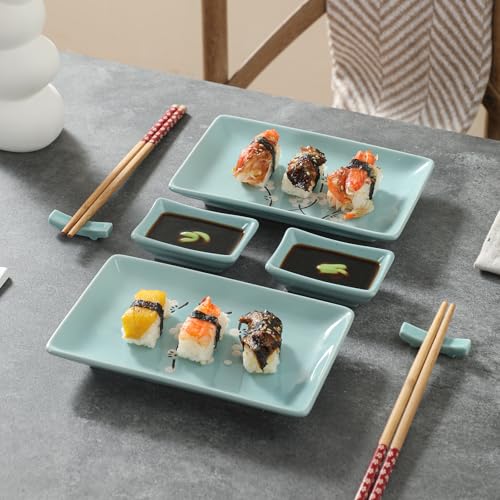 Image of 8 pcs Japanese Sushi Plate Sets Serving Platters and Trays for Entertaining Sushi Dishes Set Plates Sushi Plates Traditional Cuisine Dinnerware Sets with Chopsticks Blue Plum
