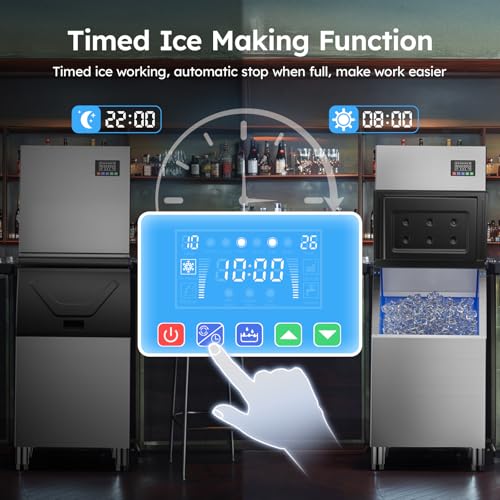 Image of Commercial Ice Machine 550LBS /24H,Storage 400LBS,Large Industrial Ice Maker,Ice Ready in 5-15min,with Self-Cleaning Mode,with Timing Function,30 Levels of Ice Thickness Adjustment,Stainless Steel