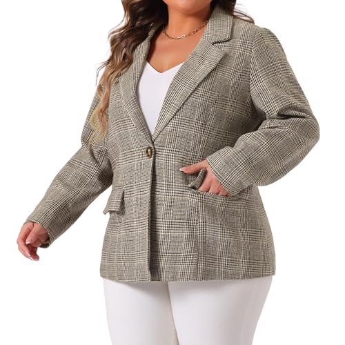 Agnes Orinda Blazers for Women Plus Size Plaid Notched Lapel Long Sleeve Business Casual Blazer Jackets2
