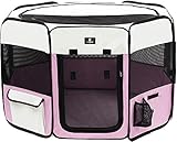 X-ZONE PET Portable Foldable Pet Dog Cat Playpen Crates Kennel/Premium 600D Oxford Cloth,Removable Zipper Top, Indoor and Outdoor Use (XL, Pink)