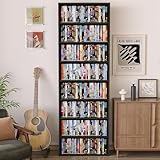 VPSMAT 8 Tier DVD Storage Cabinet Shelf, Wooden Media Storage Shelves with Eight Storage Spaces, Eight-Tier Tall Bedroom Corner Bookshelf for Bedroom, Living Room, Playroom, 70.9' x 23.6' x 9', Black