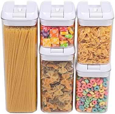 Airtight Food Storage Container Set of 5 by CooksBestStuff - SAFETY FIRST - BPA Free - Meets FDA Food Contact Requirements - Pasta Rice Noodles Easy Open Close Canisters DURABLE NEW STRONG HANDLES - SpaceSaver SNACKS