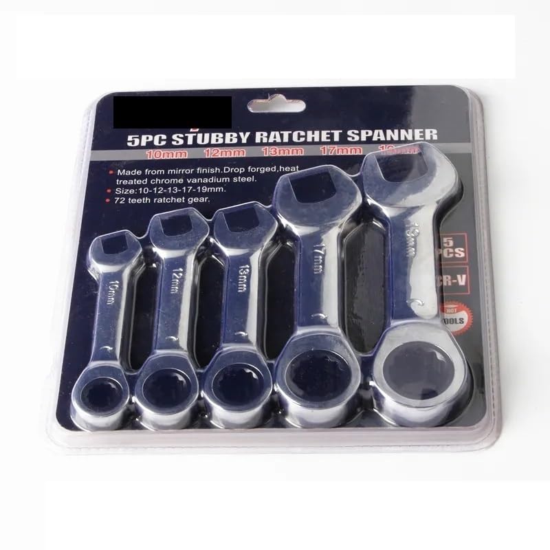 Juego de Llaves Fijas,Llaves Fijas 1 llave de mango corto de 72 dientes CRV, llave combinada reversible de apertura rápida, herramientas de reparación de automóviles de 8 a 19 mm(5Pcs 10-19mm)