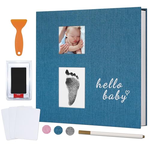 Image of Vienrose Baby Photo Album Self Adhesive Memory Book 4x6 Magnetic Scrapbook Kit with Clean-Touch Ink Pad Handprint Footprint and A Metallic Pen for Boy/Girl 2 Windows 40 Pages