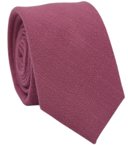 BELLUNO Mens Skinny Ties Cotton Linen Blend 2.5 inch Slim Neckties Rose Chianti Tie