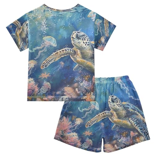 ALAZA Turtle Jellyfish Coral Pajama Set Short Sleeve Sleepwear Soft Lounge Nightwear2