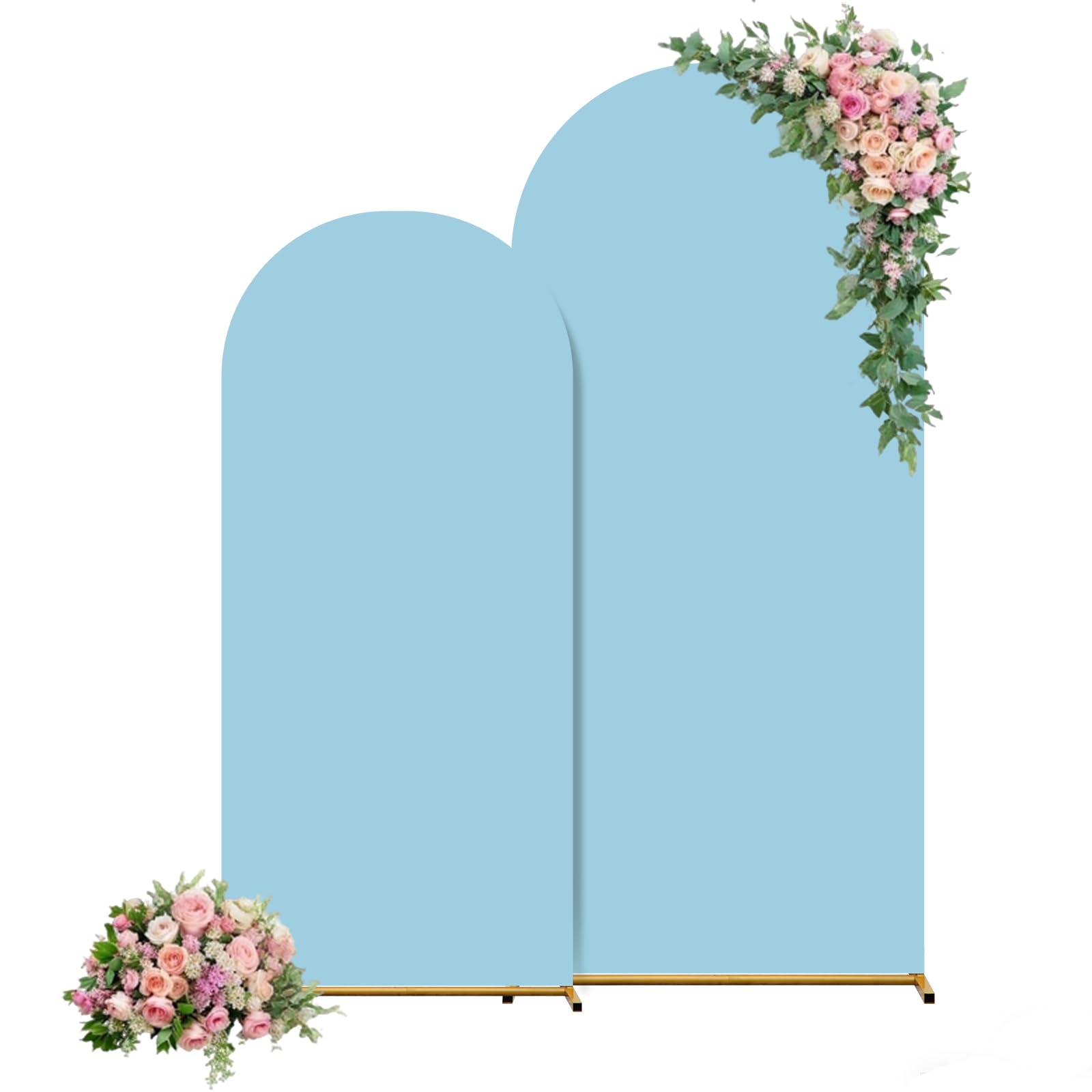 Set of 2 Wedding Arch Backdrop Cover,6FT & 7.2FT White Round Top Spandex Fitted Arch Cover for Baby Party Birthday Banquet Shower (Blue)