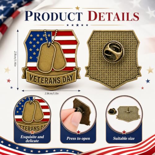 Image of Yinkin 48 Pcs Veterans Day Label Pins Patriotic Stars Enamel Pins Bulk