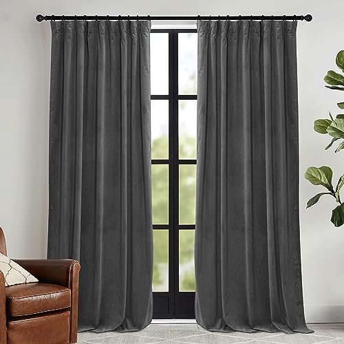 Image of RYB HOME Grey Velvet Curtains 84 inches - Super Soft Blackout Curtains Thermal Insulated Drapes Heat Block Window Panels for Living Room Bedroom Studio, Wide 52 x Long 84, Grey, 2 Panels | Thermal Insulated, Room Darkening, Super Soft Velvet, Drapes with Pleat Tape, Dining Room Home Theater, W52 x L84, 2 Panels