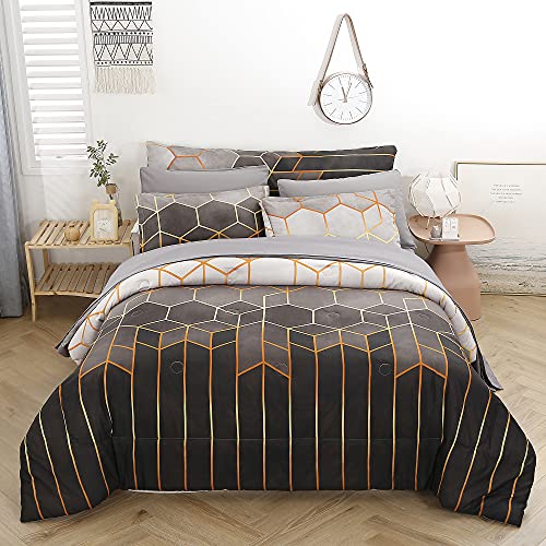 PERFEMET 8Pcs Grey Geometric Comforter Set Queen Size Striped Print Marble Bedding Comforter Set for Queen Bed Soft Microfiber Comforter and Sheets Set, 88x88 inch PERFEMET 8Pcs Grey Geometric Comforter Set Queen Size Striped Print Marble Bedding Comforter Set for Queen Bed Soft Microfiber Comforter and Sheets Set, 88x88 inch