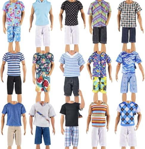 E-TING 10-Item Fantastic Pack = 5 Sets Fashion Casual Wear Clothes Outfit with 5 Pair Shoes for boy Doll Random Style (Leather Jacket + Casual Wear Clothes + Swimwear)