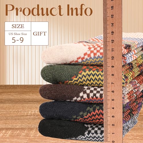 Image of LOCONHA Womens Wool Socks 5 Pairs Winter Warm Sock Thick Knit Cabin Cozy Crew Soft Socks Gifts for Women
