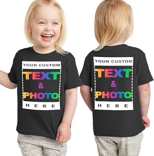 Personalized Toddler T-Shirt for Kids Boys Girls - Custom Image & Text - Customized Front/Back Print - 2T Black