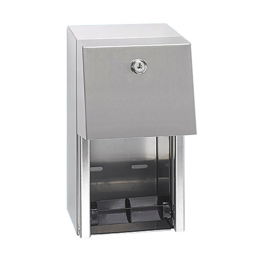 Sanixa Edelstahl Toilettenpapier-Spender EMA800-2-SS, abschließbar, für 2 Rollen, Matt, WC Rollenhalter, Rollenspender Gewerbe, Gastronomie, Toilettenpapierhalter