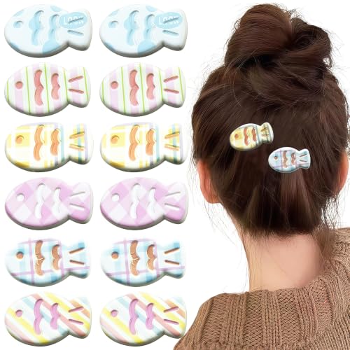 12 piezas de pinzas para cabello con diseño de peces coloridos miniatura 1