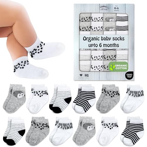 Image of Mother's Choice Organic Cotton Baby Socks 0-6 Months - 12 pairs Unisex, Soft and Cozy Infant Socks, Gentle Newborn Socks for Boys & Girls, Daily Use, Newborn Gift And Infant Comfort