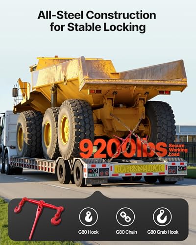 Image of VEVOR Ratchet Chain Binder, 3 /8 in x 10 ft G80 Chains, 9200 lbs Working Load of Ratchet Load Binder, Chains and Binders Set, Tie Down Hauling Chain Binders for Hauling, Towing, Logging, Lifting