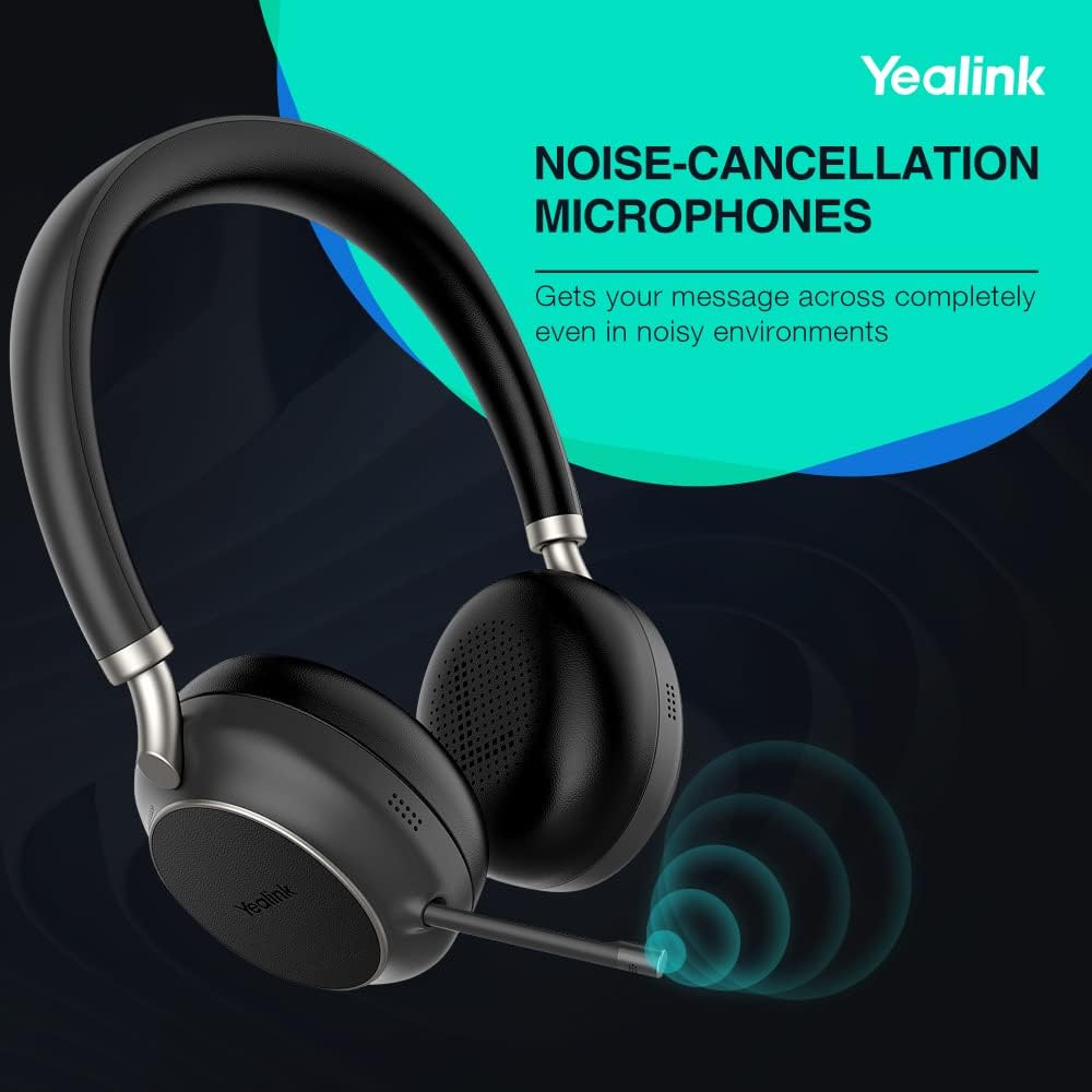 yealink bh76 wireless headset with charge stand teams certified hi fi anc bluetooth headset with noise canceling microphones 5 mics retractable