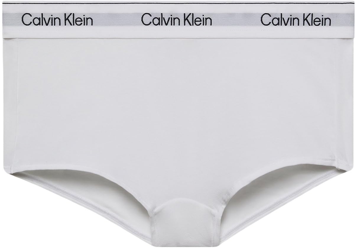 Calvin Klein Women’s Hipster Boy Shorts with Logo Waistband, White (White), S