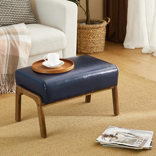 Sillón cuero azul con patas de madera robusta miniatura 6
