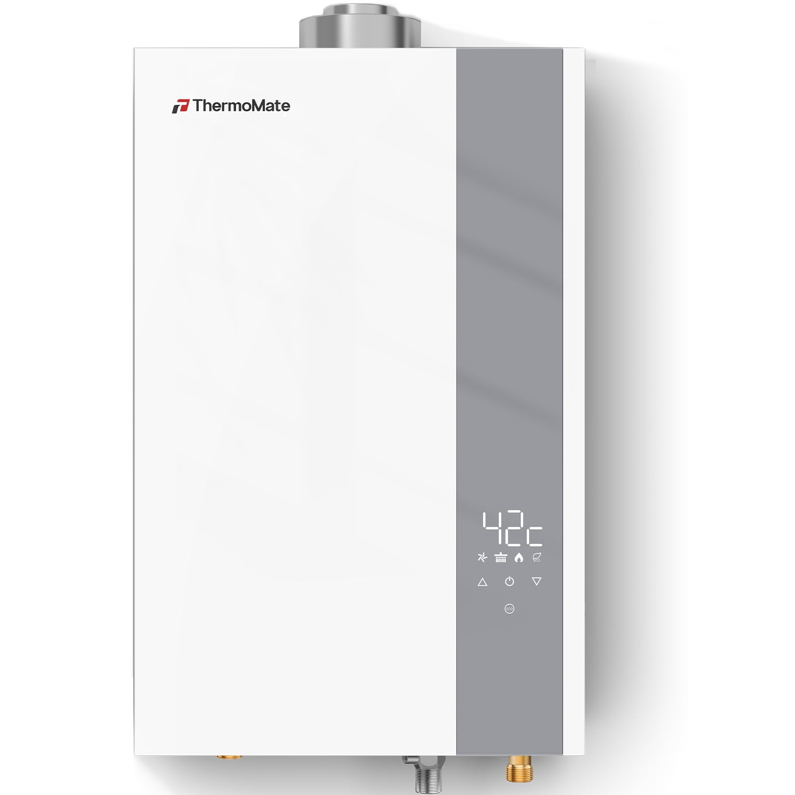 ThermoMate ECO Gasdurchlauferhitzer innenbereich 16 Liter, ErP/niedrige NOx Erdgas raumluftunabhängige Durchlauferhitzer(20mbar), Gas-Warmwasserbereiter fur Küchen und Bad