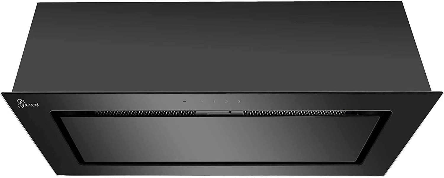 GURARI Cappa Da Soffitto 217 BL 70 Pr, Da Cucina 70 cm, Vetro Nero, 1000 m³/h, Alta Capacità Di Estrazione, Aria Estratta/Riciclata