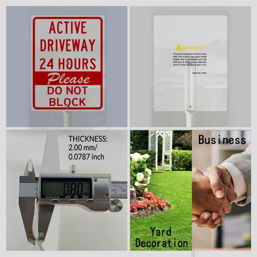 Geroclonup Schild 'Active Driveway 24 Hours Please Do Not Block' mit Metallpfahl, 20 x 30 cm, stabiles, rostfreies, lichtbeständiges Aluminium, Parkverbotsschild für Zuhause, Rasen, Außenbereich