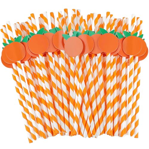 Orange Straws Disposable Drinking Straws Orange Fruit Straws paper straw for Cocktail, Milkshake, Coffee Lemon Themed Party Supplies(100)