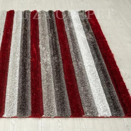 Image of Super Soft Floor Area Rug 5 x 7 Feet Soft Smooth Thick Non-Slip Fluffy Shaggy Carpet for Bedroom, Drawing, Kids Room, Office with Upto 2 Inch Microfiber High Pile (RED Gray B)