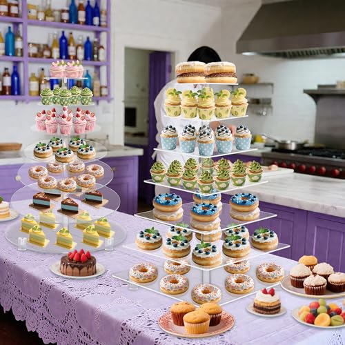 YestBuy 7 Tier Square Acrylic Maypole Cupcake Stand Cupcake Tower Stand, Premium Cupcake Holder, Display for Pastry Wedding Birthday Party - Image 5
