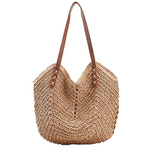 Bolsa de Playa de Paja para Mujer con Cierre Grande miniatura 1