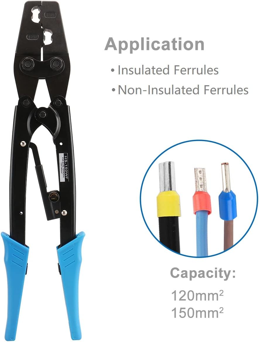 Baomain Ratchet Terminal Crimper Crimping Tool HS-150WF for 4/0MCM (120,150mm²) Insulated and Non-Insulated Ferrules